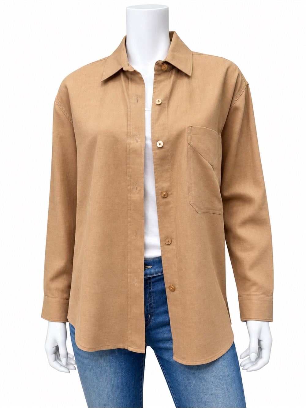 HUDSON JEANS Tan Linen Blend Oversized Button Down Shirt Long Sleeve Top XS